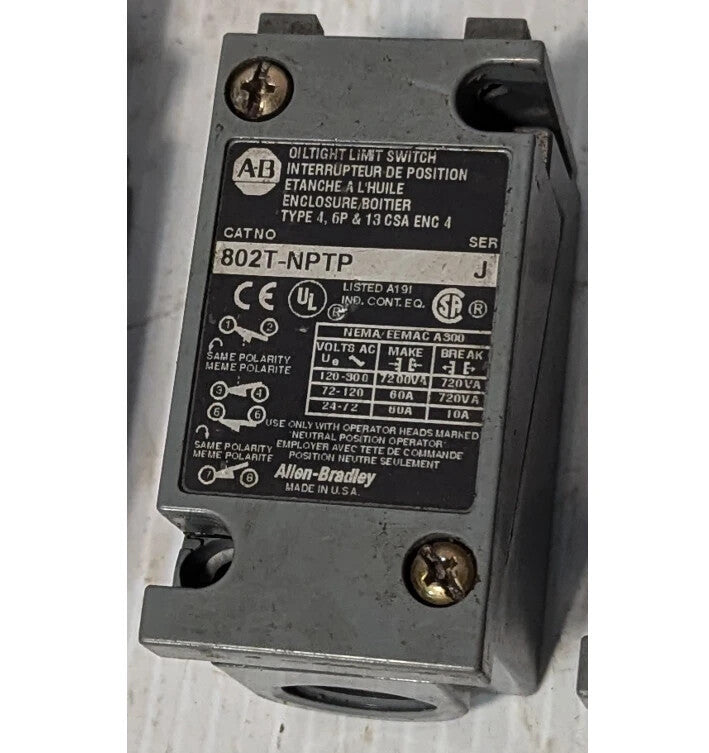 Allen-Bradley 802T-NPTP Metal Plug-In Oiltight Limit Switch, Ser. J -Free Ship