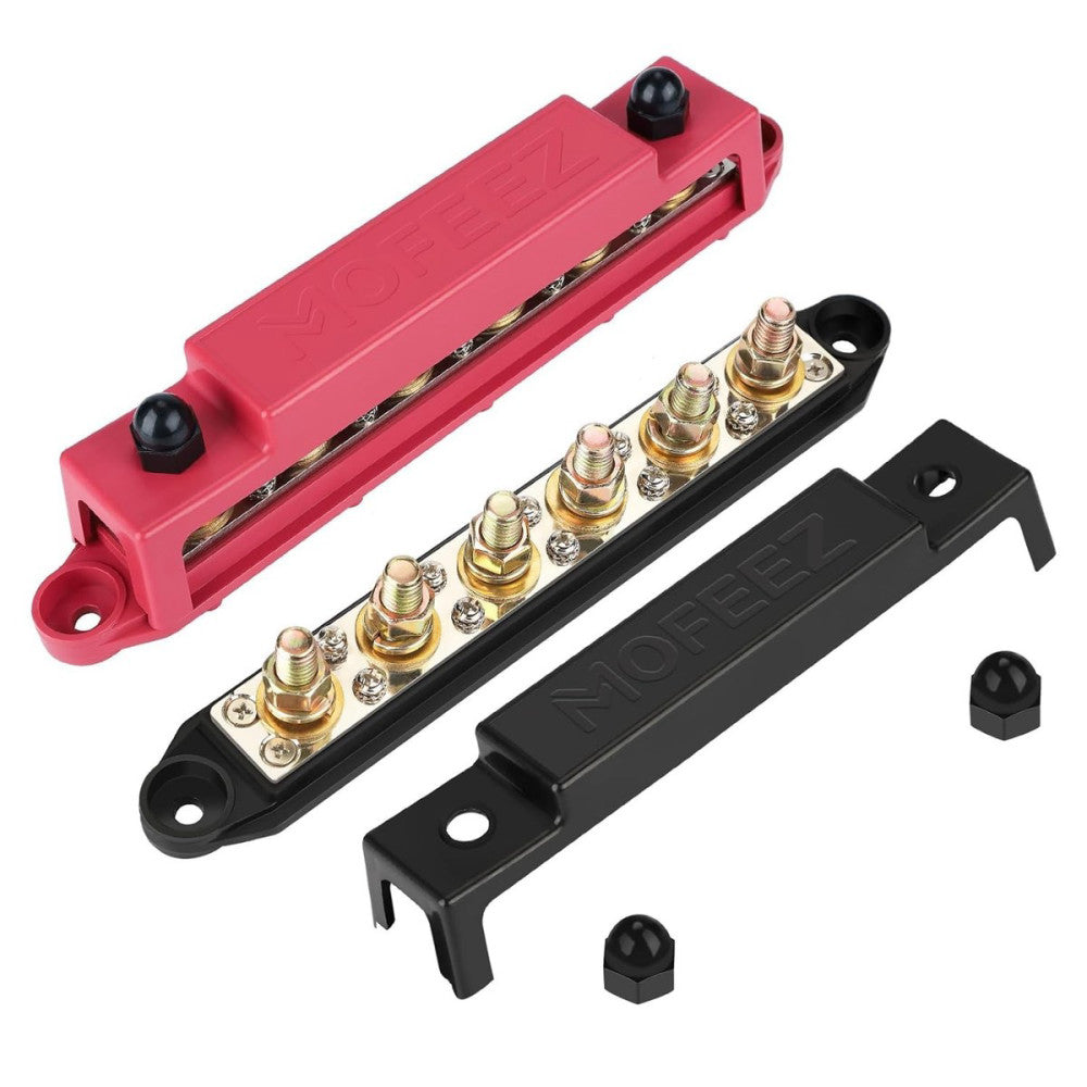 MOFEEZ Power Distribution Block Bus Bar, 6 x 3/8" Posts, 10 x 6 x 3/8" 
