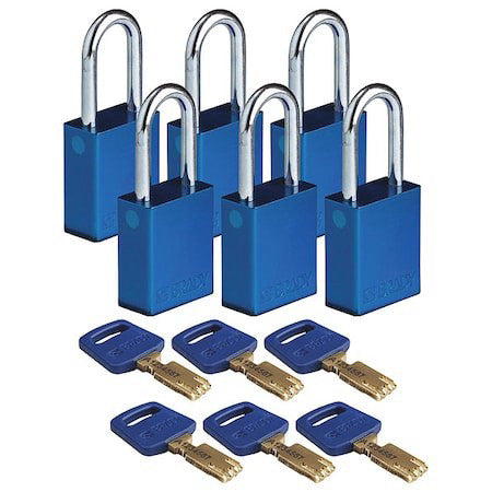 Brady Alu-Blu-38St-Ka6pk Lockout Padlock,Al,Bl,Key Alike,Pk6