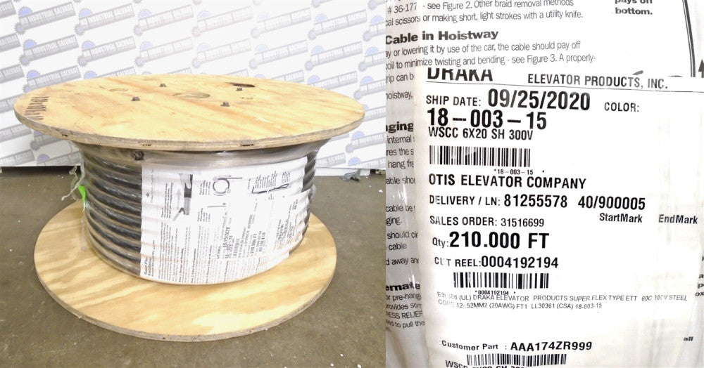 210ft - SUPER-FLEX Traveling Cable 18-003-15 - WSCC-6X20-SH-300V 6 SH Pair 20AWG