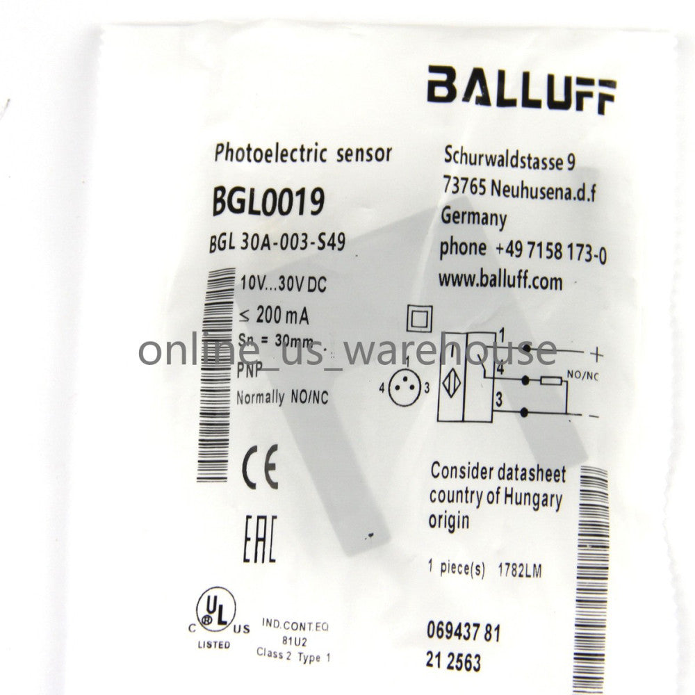 One Brand New BALLUFF BGL 30A-003-S49 BGL0019 Photoelectric Sensor Switch