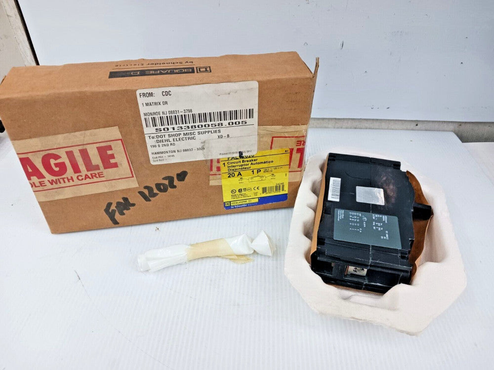 NEW SQUARE D 20 AMP CIRCUIT BREAKER 1 POLE 120 VAC / 125 VDC FAL12020