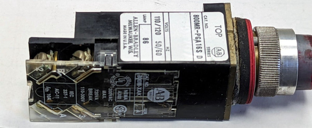 Allen Bradley 800MR-PGA16S Red Illuminated Push Button & 800M-XAK Contact [OF27