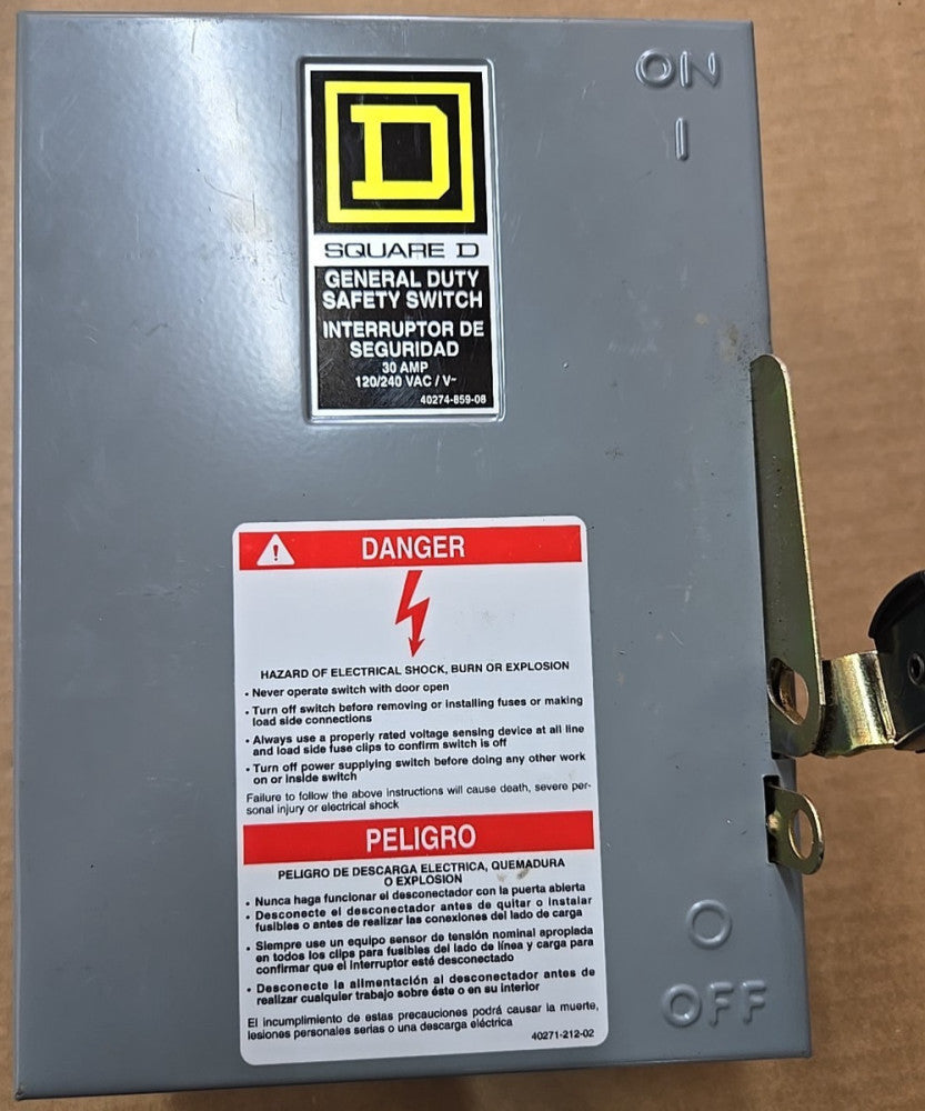 Square D D211N Disconnect 30 Amp 240 Volt 1PH 2P 3W Fusible