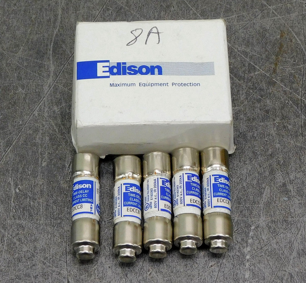 Edison EDCC8 Time Delay Fuse 600V 8 A Lot of Five (5)