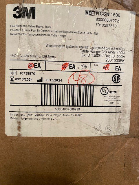 (48 PACK) ITCSN-1500-9-BLACK 3M - 7010397570 Heat Shrink Cable Sleeve