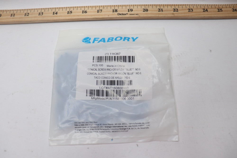 (100-Pk) Fabory Screw Anchor 9/64" Dia. x 3/4" OAL 11K367