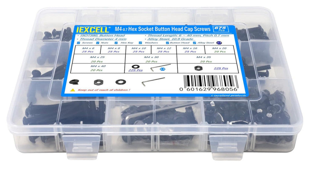 675 Pcs M4 X 6/8/10/12/16/20/25/30/35/40 Alloy Steel 10.9 Grade Hex Socket Butto