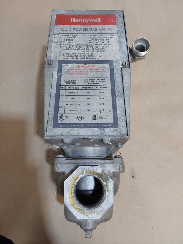 Honeywell V4055A 1296 Fluid Power Gas Valve 110/120V 50/60 & V5055A 1020...O17