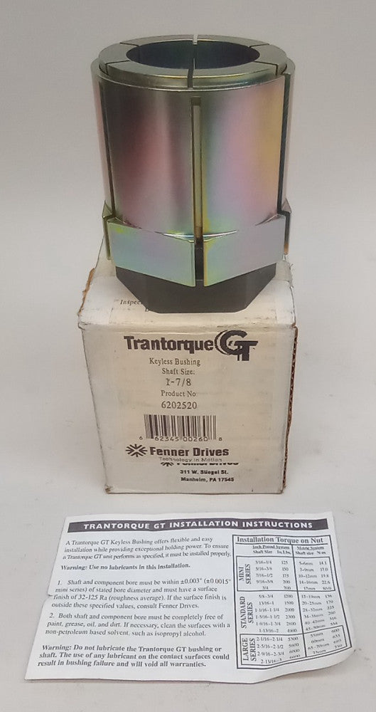 Fenner Drives 6202520 Keyless Bushing 1-7/8 Shaft 2-7/8" OD Trantorque GT