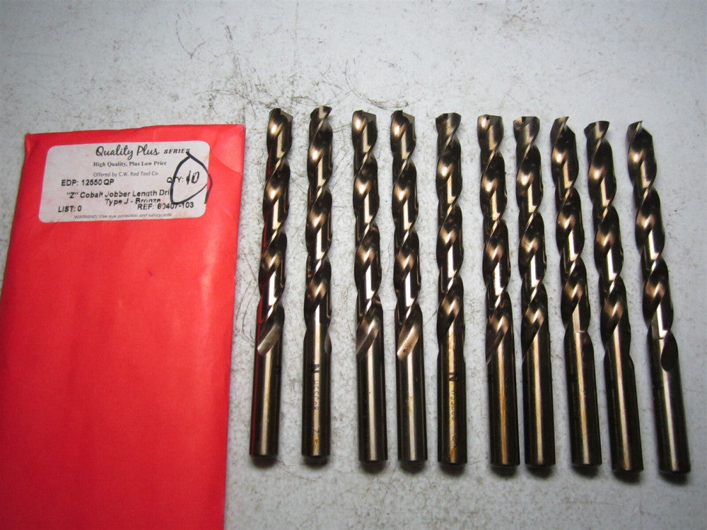 Quality Plus 12550 Type J Bronze Size Z Cobalt Jobber Length Drill - Pack of 10