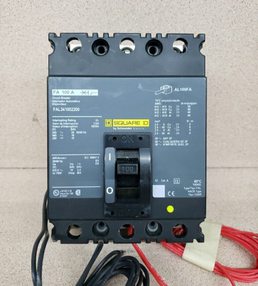 SQUARE D FAL341002200 W/ BELL ALARM SWITCH + SHUNT TRIP -CHIPPED