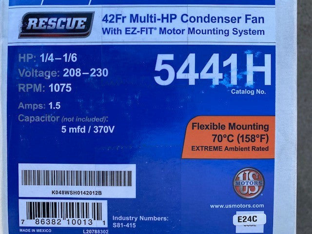 US Motors 5441H Rescue Condenser Motor 1/4-1/6HP 208-230V 1075RPM (NEW)