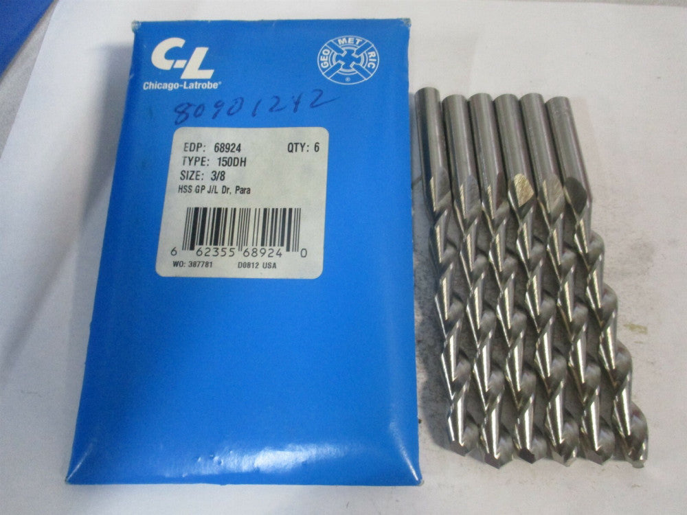 Chicago-Latrobe (68924) 3/8" x 5" OAL 135° High Speed Steel Jobber Drill - Qty 6