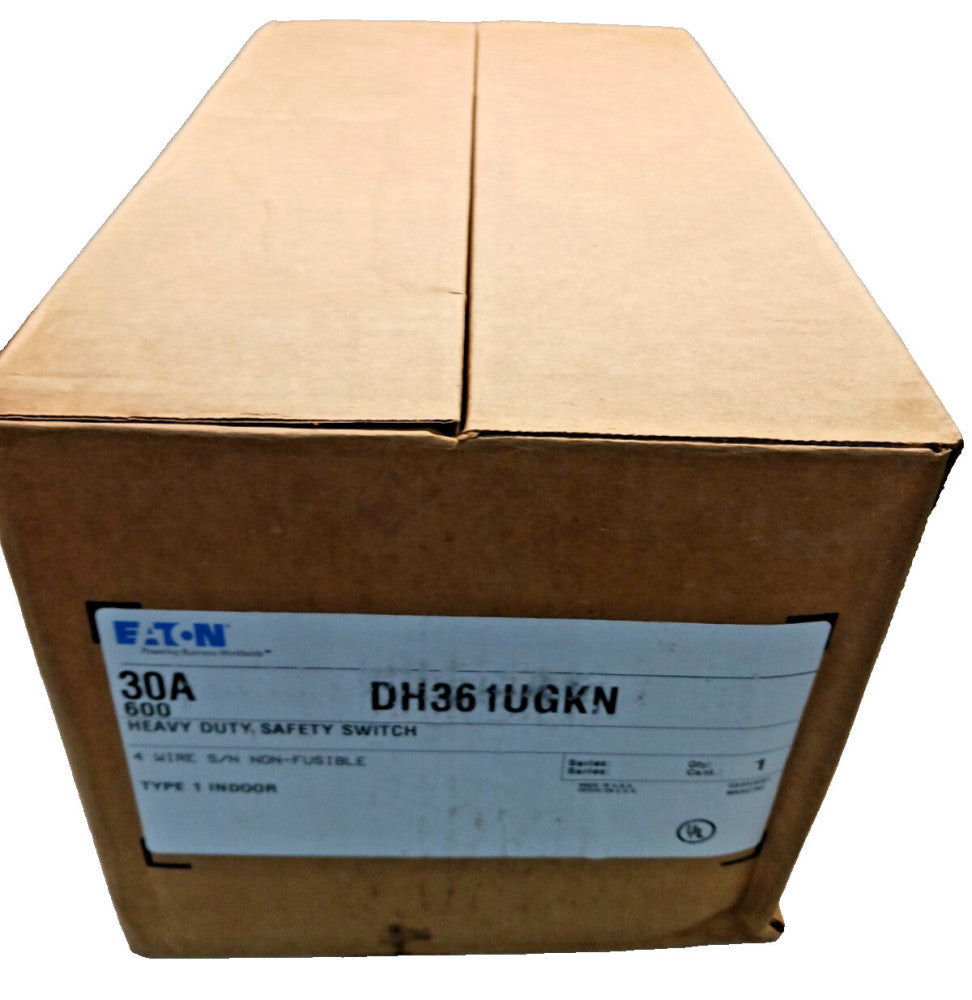 New Eaton DH361UGKN 30 Amp Non-fusible Safety Switch 4W/SN 277/ 480 Vac  Nema 1