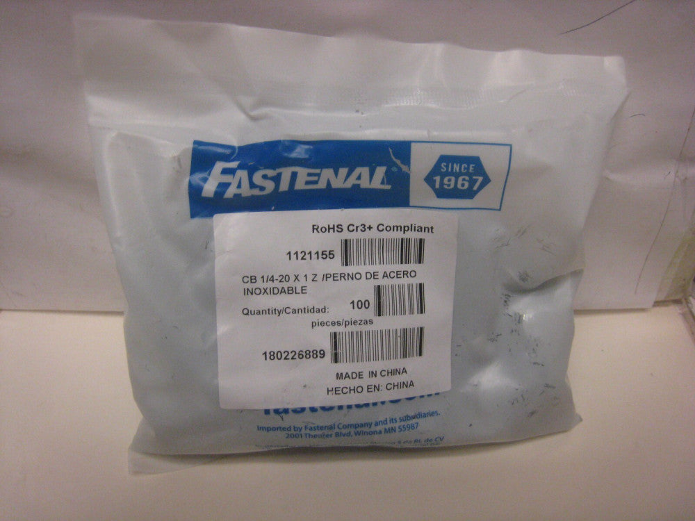 FASTENAL CARRIAGE BOLTS RoHS Cr3+ COMPLIANT CB 1/4-20x 1"  Z 1121155 BAG OF 100