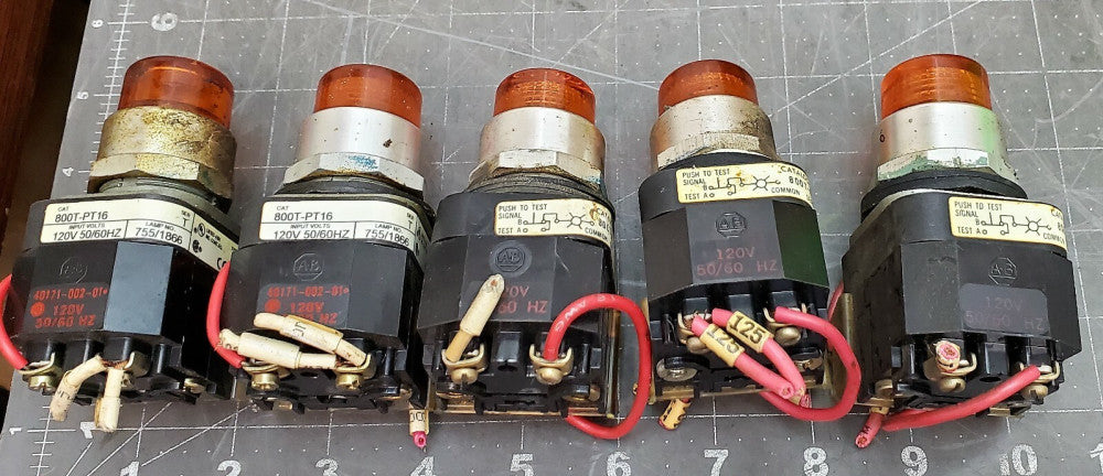 5 Allen Bradley 800T-PT16 Amber Lighted Push Buttons TESTED WORKIN PULL [Z1S5]