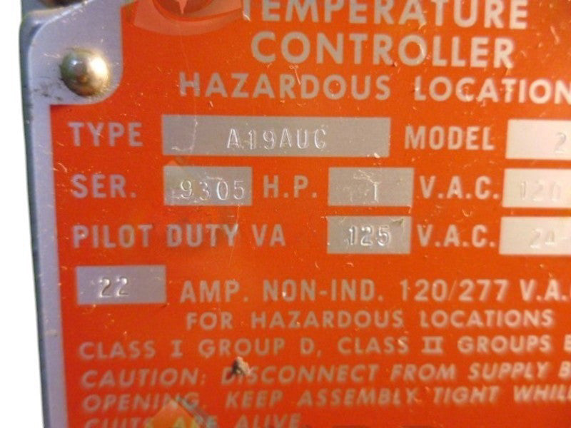 JOHNSON CONTROLS A19AUC TEMP CONTROL UNMP