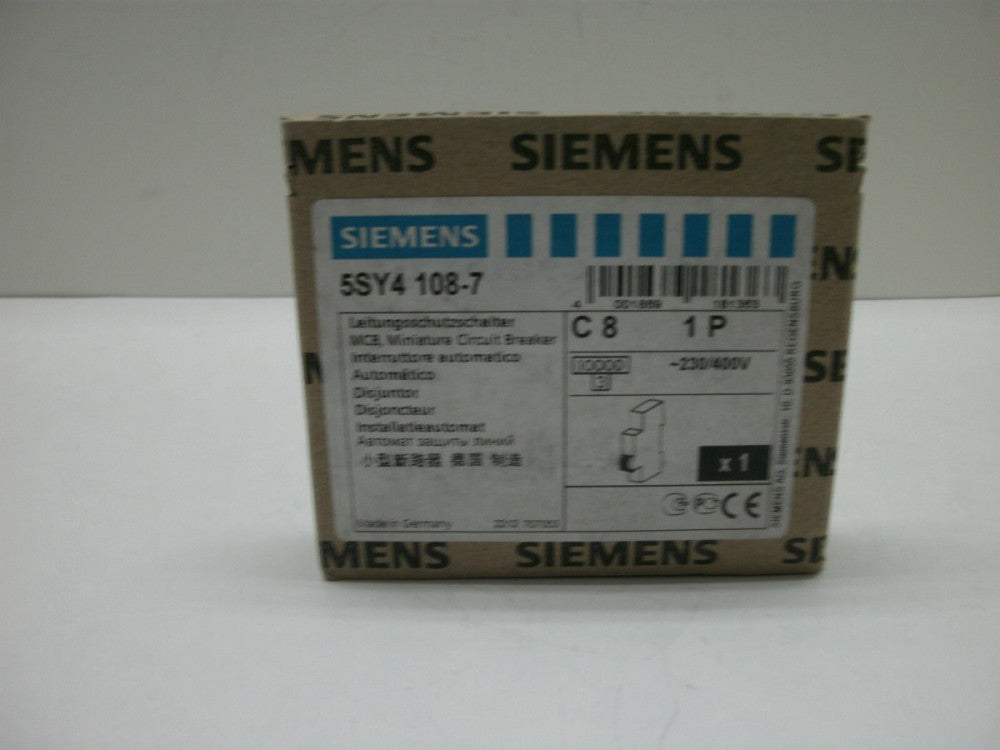SIEMENS 5SY4 108-7 MINIATURE CIRCUIT BREAKER 8AMP 1 POLE ~230/400V C-CURVE NIB