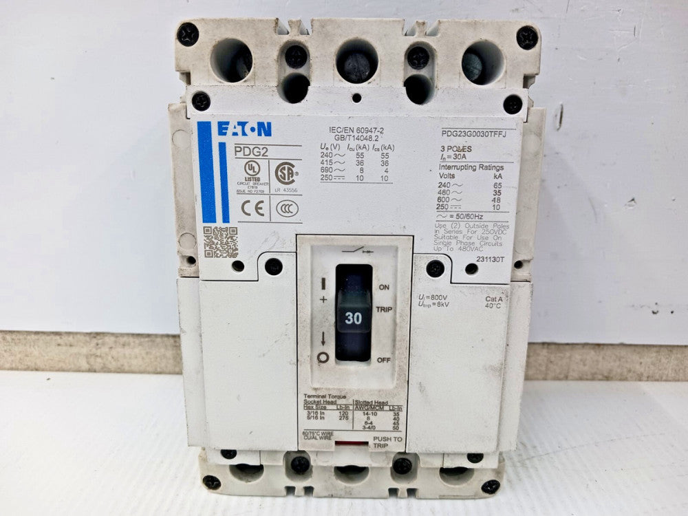 Eaton 30 Amp Circuit Breaker 3 Pole 600 VAC / 250 VDC 35kA PDG23G0030TFFJ