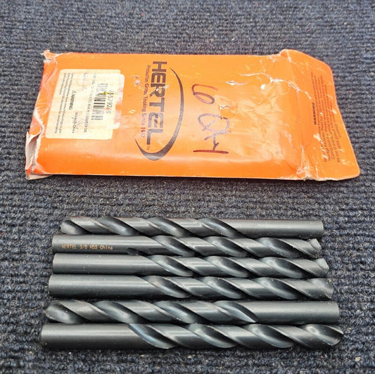 (QTY 6) Hertel 84579259 , 3/8" 135D SP PT HSS Jobber Length Drill Bits