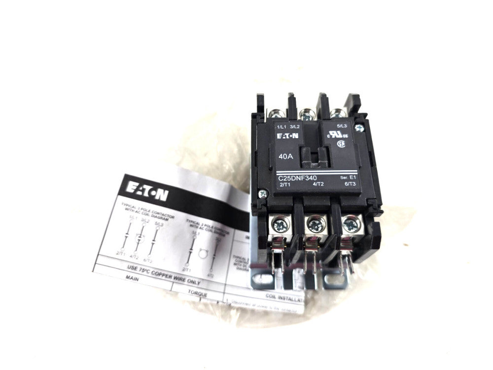 Eaton C25DNF340 40 Amp 3-Pole Definite Purpose Contactor 24V Coil