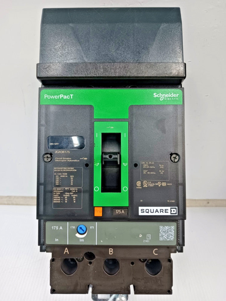 Square D PowerPact 175 Amp I-Line Circuit Breaker 3 Pole 600 VAC 35kA JGA36175