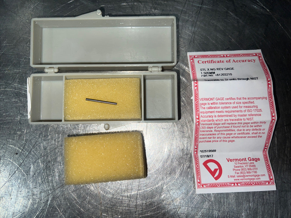 Vermont Gage STL X NG REV GAGE 1.505 MM Nos Surplus