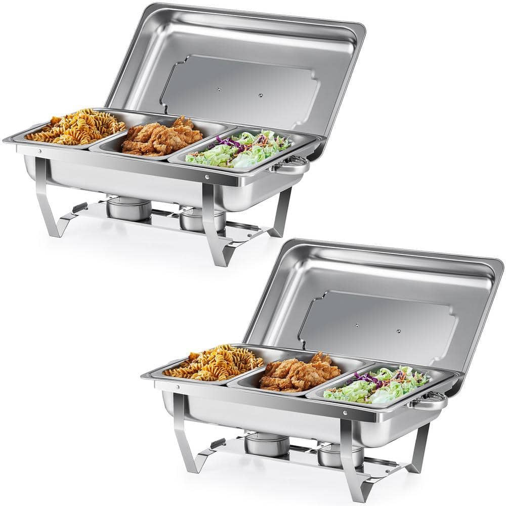 8QT Stainless Steel Chafing Dish Set – 3-Pan Buffet Warmer for Catering Use