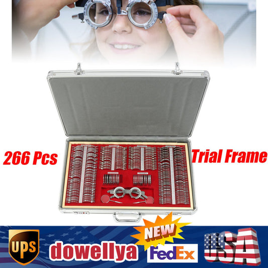 266Pcs Optical Trial Lens Set Optometry Kit Metal Rim Aluminum Box Trial Frame