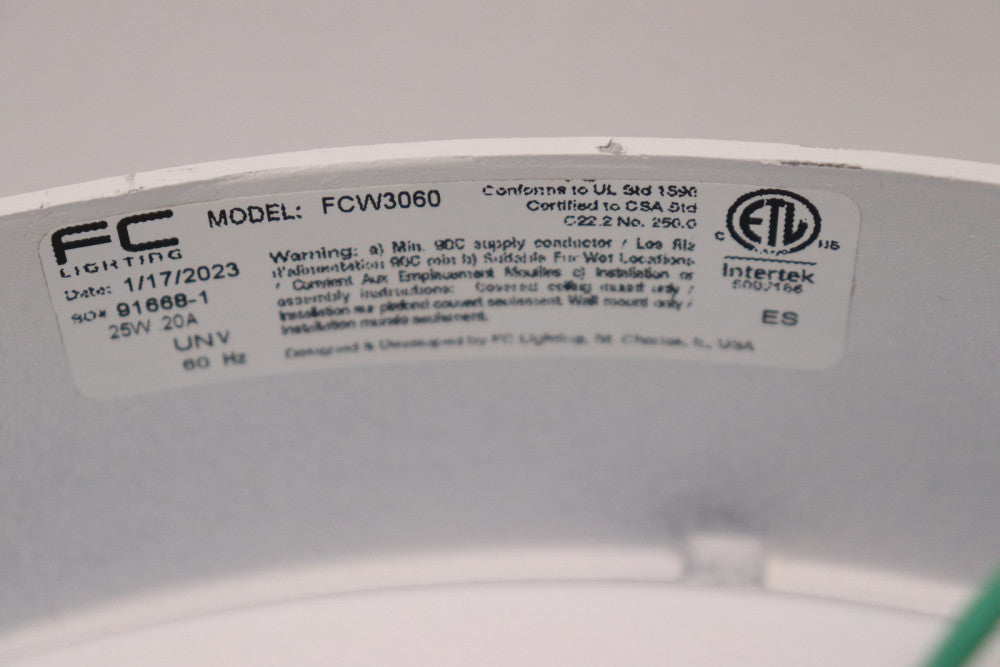 FC Lighting Flourescent Fixture Mount White 110V FCW3060