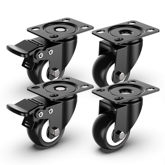 2 inch Swivel Caster Wheels, Heavy Duty Plate Casters with Safety Brake Total...