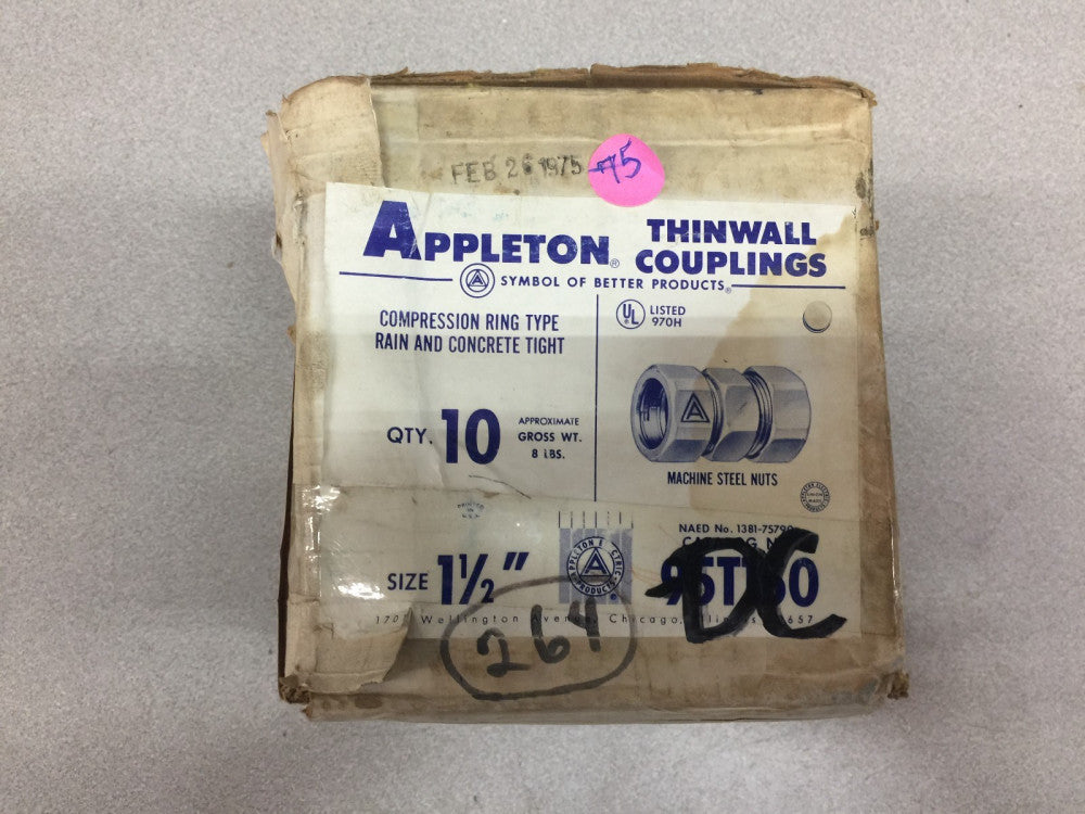 NEW IN BOX OF 10 APPLETON THINWALL 1-1/2 COUPLINGS 95T150