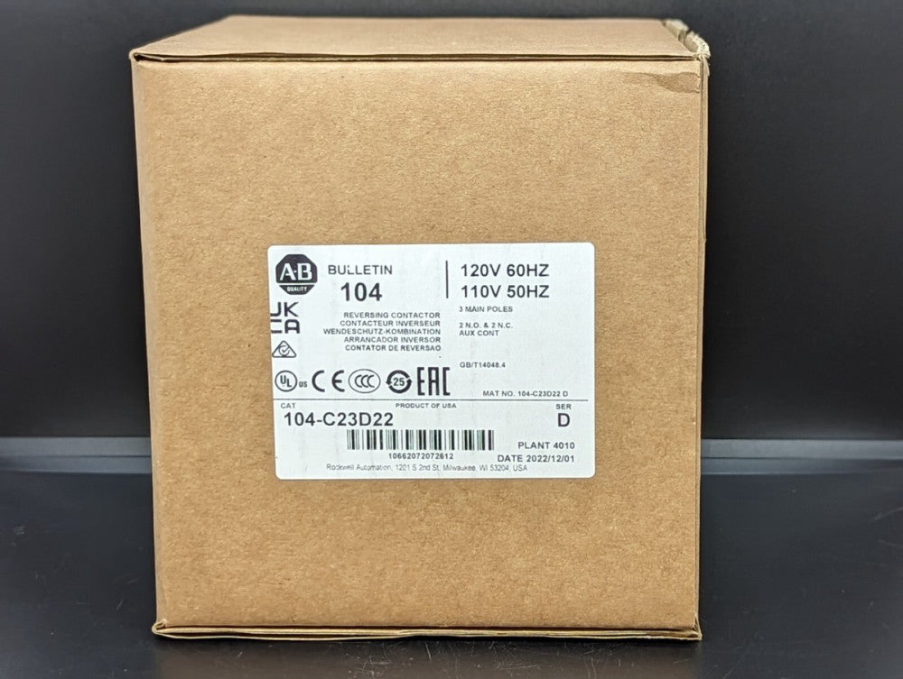 Allen Bradley 104-C23D22 23A Reversing Contactor 120V 1NO 1NC Aux New In Box USA