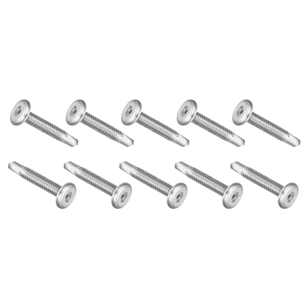 100 x #10 x 1-1/4" Self Drilling Screw Flat Head Hex Socket 410 Stainless Steel