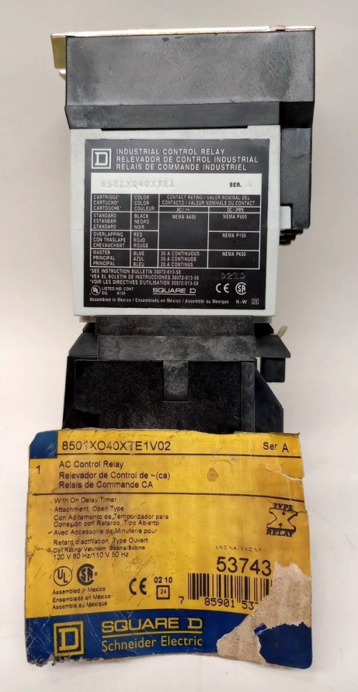 Square D 8501XO40XTE1V02 AC Control Timing Relay 53743 8501XTE1