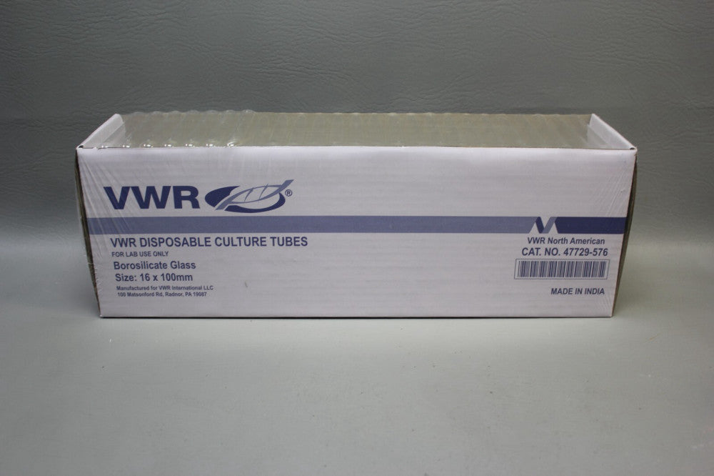 250 VWR 47729-576 CULTURE TUBES BOROSILICATE GLASS BOX 16X100MM