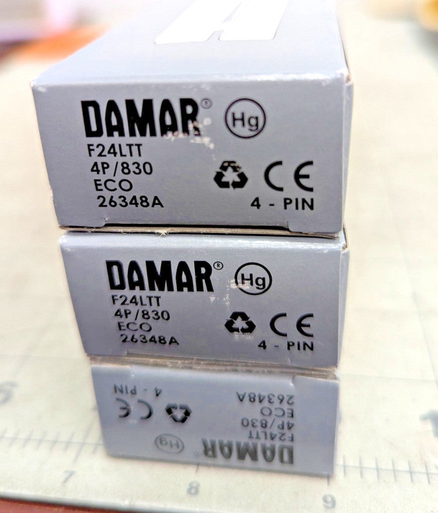 (3) Damar 26348A F24LTT/4P/830 24W CFL Long Twin Tube 3000K 2G11 4-pin Base [B8S