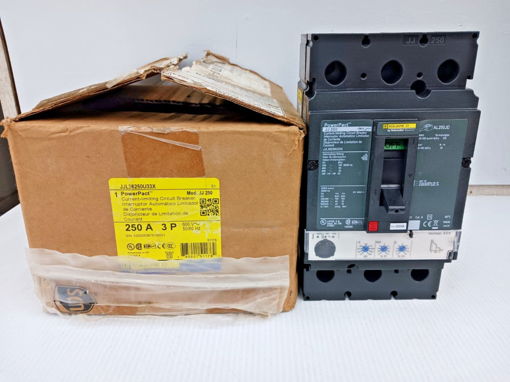 New Square D PowerPact 250 Amp Circuit Breaker 3 Pole 600 VAC 65kA JJL36250U33X