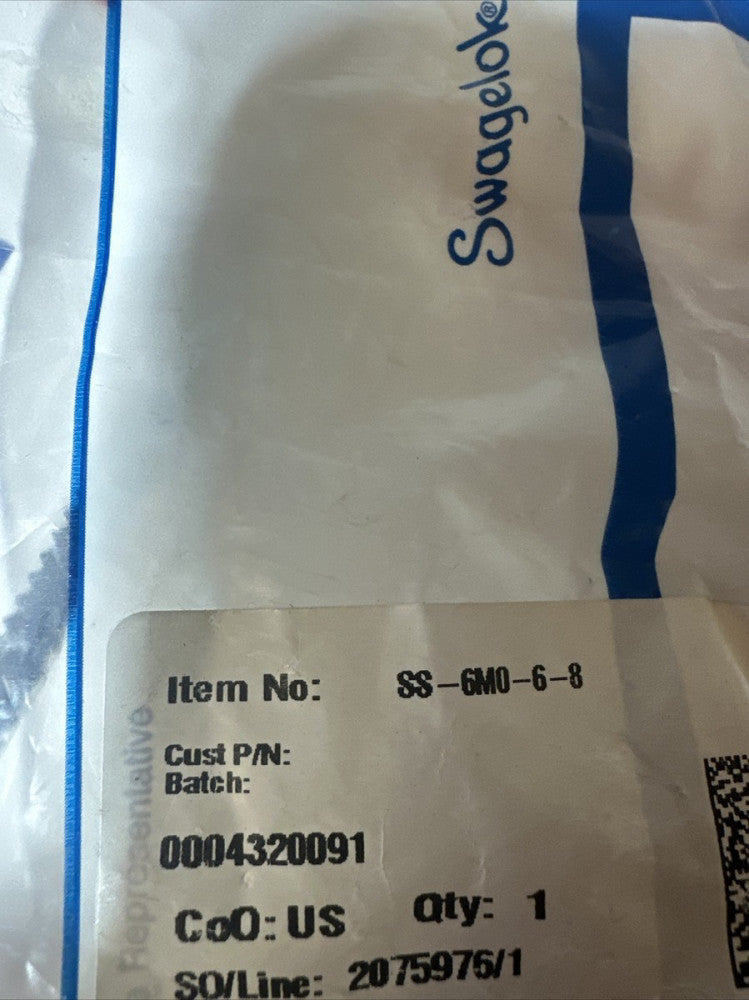 New Swagelok SS-6M0-6-8 Stainless Steel Swagelok Tube Fitting