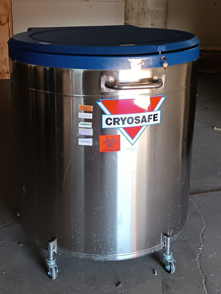 CryoSafe APP 3 LN2 cryogenic storage freezer, stainless, lock/keys, casters