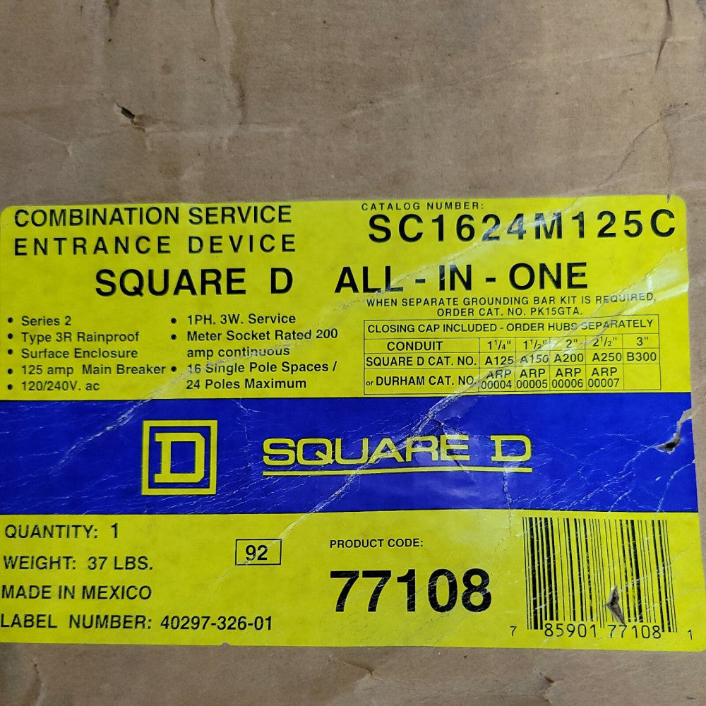 Square D All-in-One SC1624M125C   125A  W/ HOM2125 MAIN