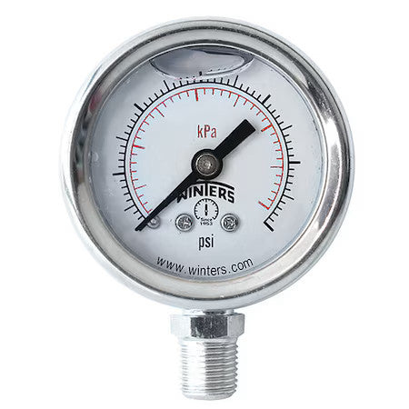 Winters Pfq1206 Industrial Pressure Gauge, 0 To 200 Psi, 1 1/2 In Dial, 1/8 In