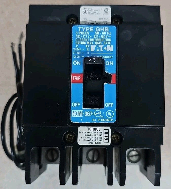 GHB3045S1 - Bolt-On 480V 45A 3 pole Breaker With 120V Shunt trip NOS
