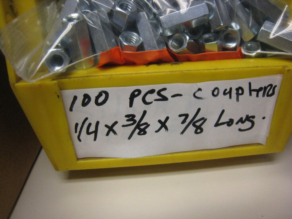 100 pcs 1/4" x 3/8" x  7/8" long THREADED ROD COUPLER Nut STANDOFFS 1/4 -20 T   