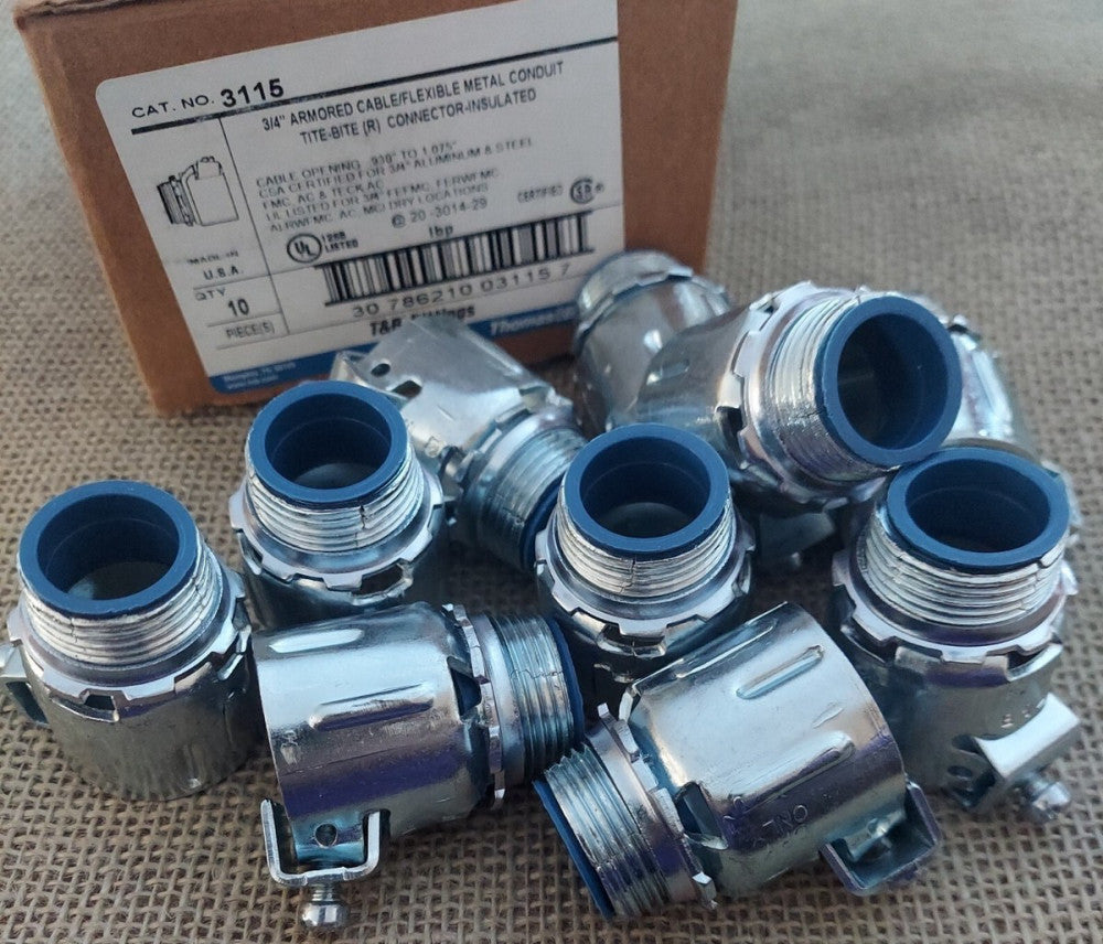 Lot of 10 Thomas & Betts 3115 3/4'' Armored Cable/Flexible Metal Conduit Fitting