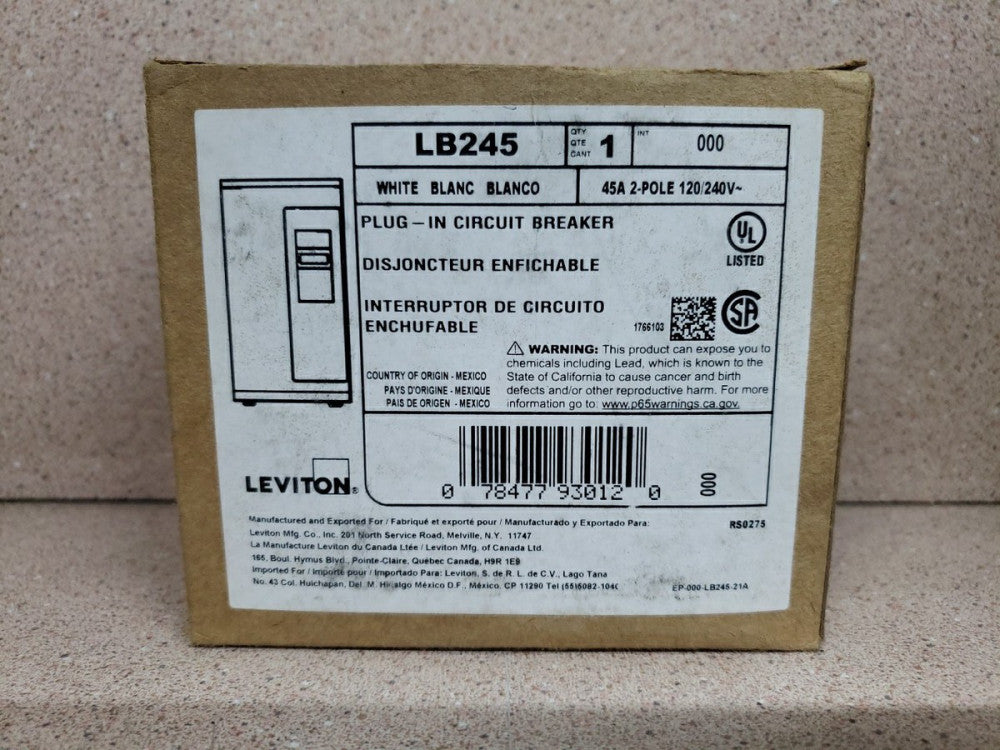 LB245 45A 2-Pole Plug-On Standard Branch Circuit Breaker, Hydraulic Magnetic