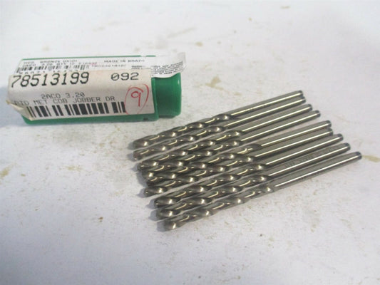 (016432) 3.2mm x 2-3/12" OAL 135° Cobalt Straight Shank Jobber Drill - Qty 9