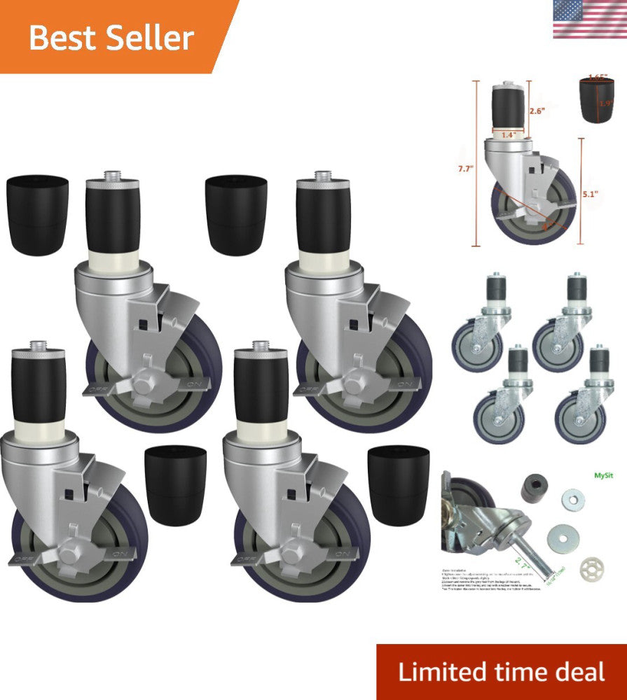 4 inch Work Table Caster Wheels for Commercial Kitchen Prep Tables, Expanding...