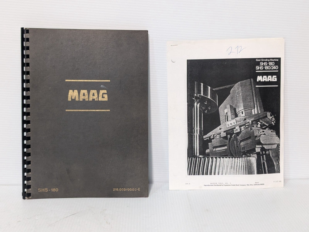 MAAG SHS-180 Gear Grinding Machine Operating Instruction Manual
